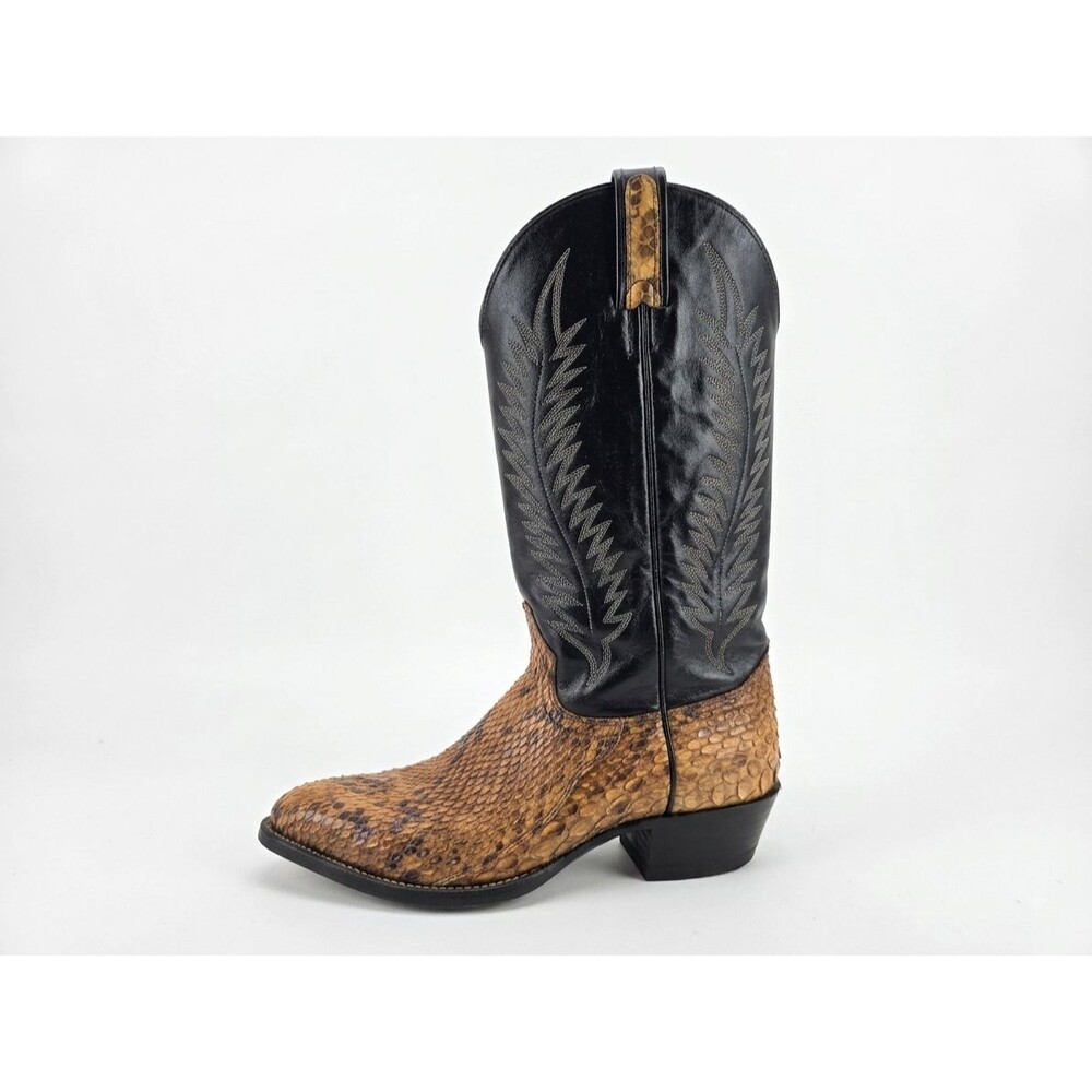 J Chisholm Men's Western Cowboy Boots Brown Python and Leather Size 8.5D USA